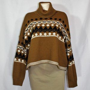 Oak and Ivy knit sweater brown with geometric pattern oversize turtleneck Medium